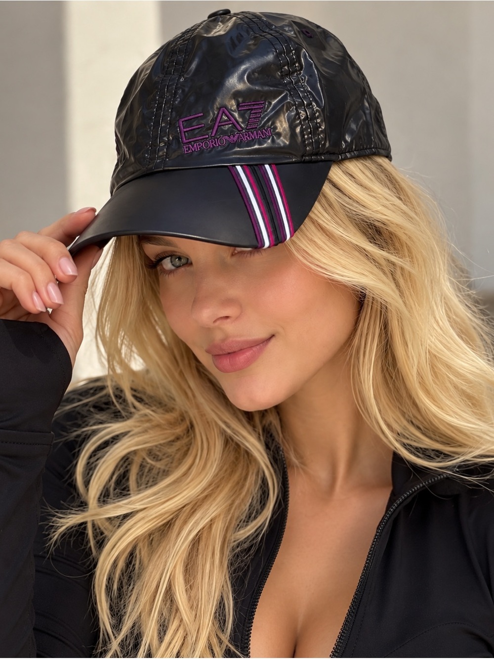 EA7 Emporio Armani Black Metallic Logo Baseball Cap
